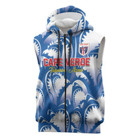 Custom Football Cape Verde Blue Sharks Sleeveless Zip Hoodie Rise Again Island