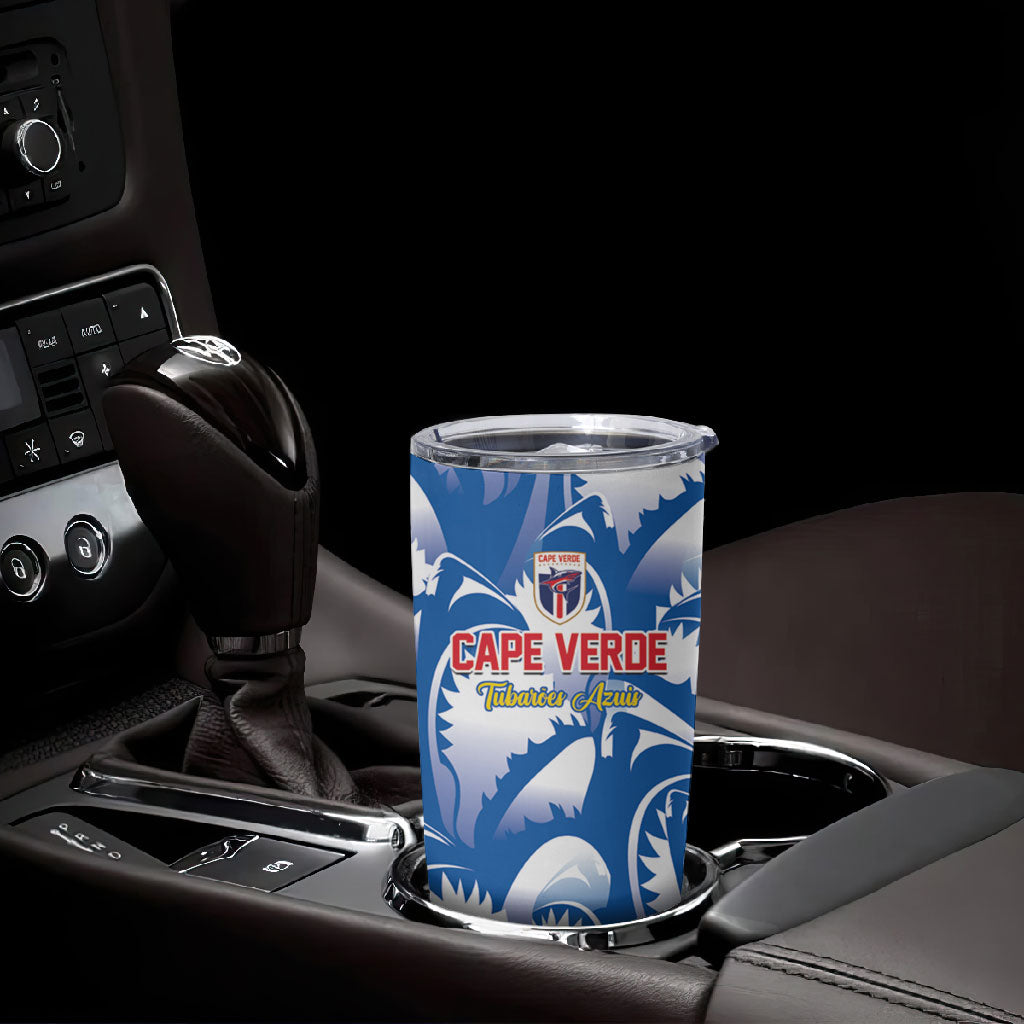 Custom Football Cape Verde Blue Sharks Tumbler Cup Rise Again Island