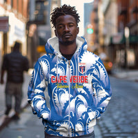 Custom Football Cape Verde Blue Sharks Zip Hoodie Rise Again Island