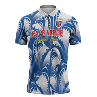 Custom Football Cape Verde Blue Sharks Zipper Polo Shirt Rise Again Island