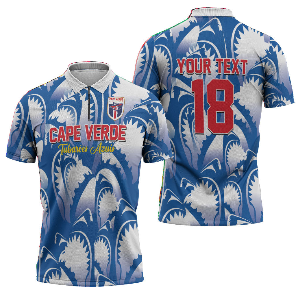 Custom Football Cape Verde Blue Sharks Zipper Polo Shirt Rise Again Island