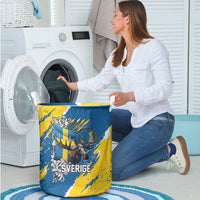 Sweden Flag Day Laundry Basket Majestic Elk Floral Nordic Heritage