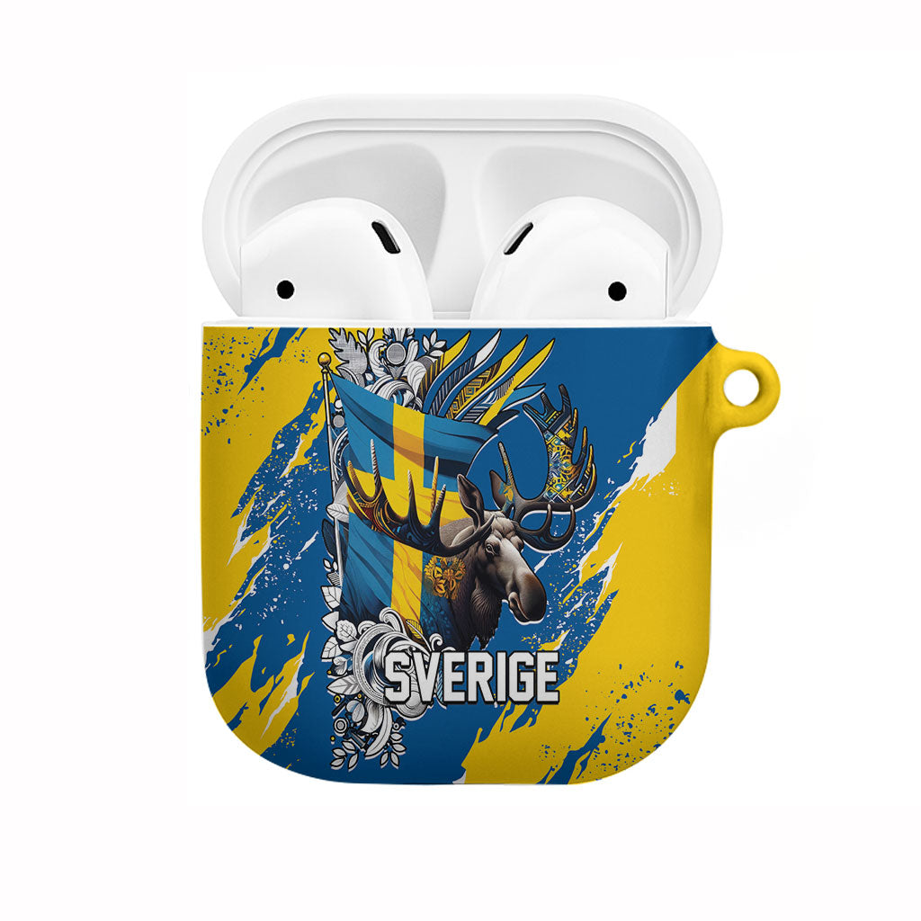 Sweden Flag Day AirPods Case Majestic Elk Floral Nordic Heritage