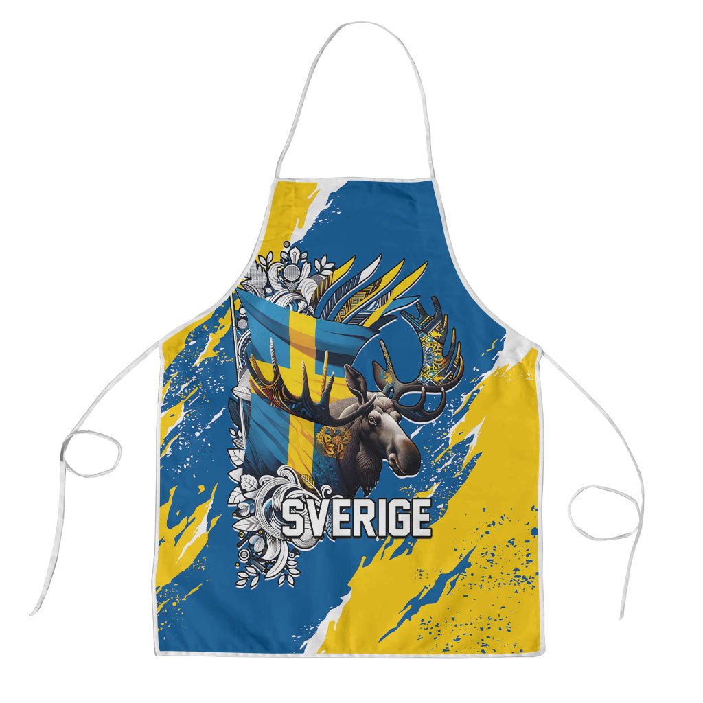 Sweden Flag Day Apron Majestic Elk Floral Nordic Heritage
