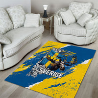 Sweden Flag Day Area Rug Majestic Elk Floral Nordic Heritage