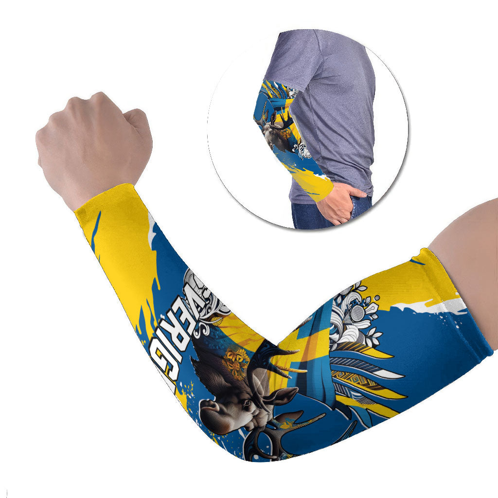 Sweden Flag Day Arm Sleeves Majestic Elk Floral Nordic Heritage