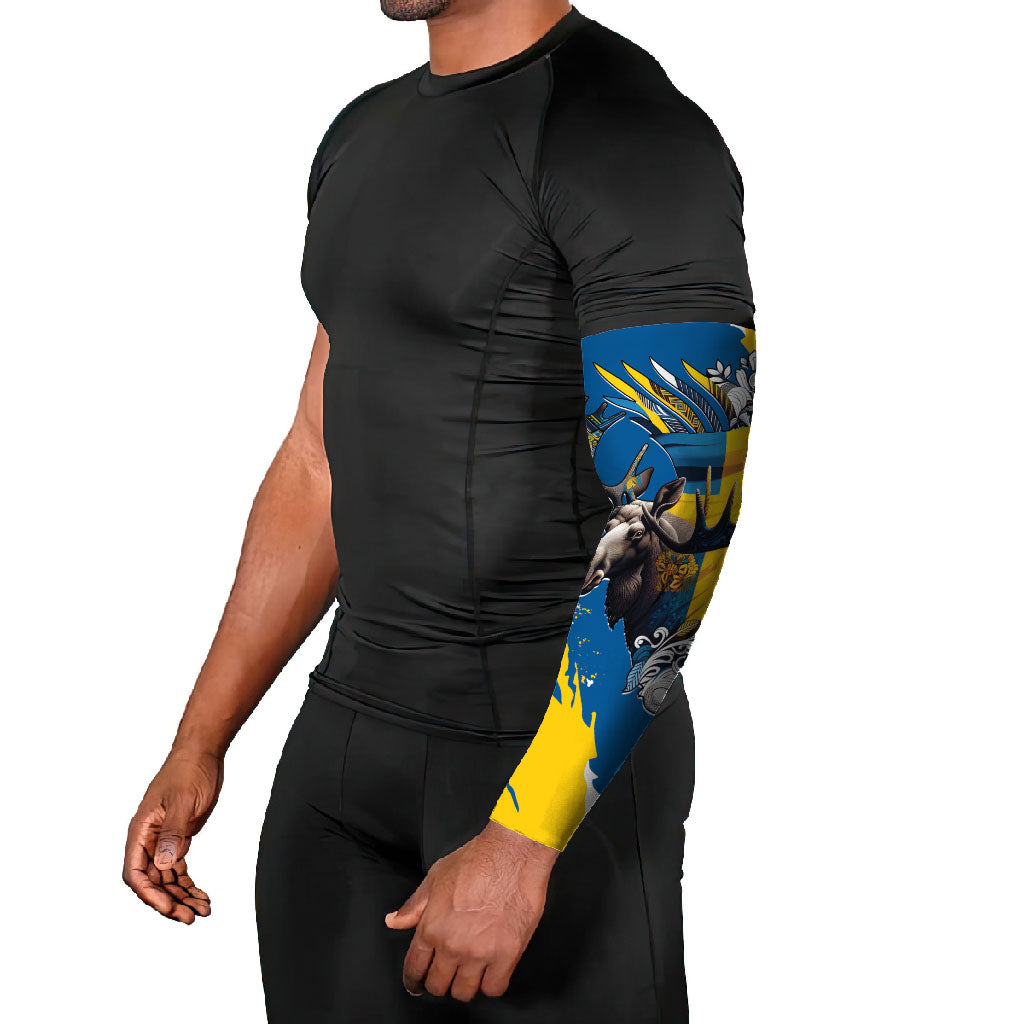 Sweden Flag Day Arm Sleeves Majestic Elk Floral Nordic Heritage
