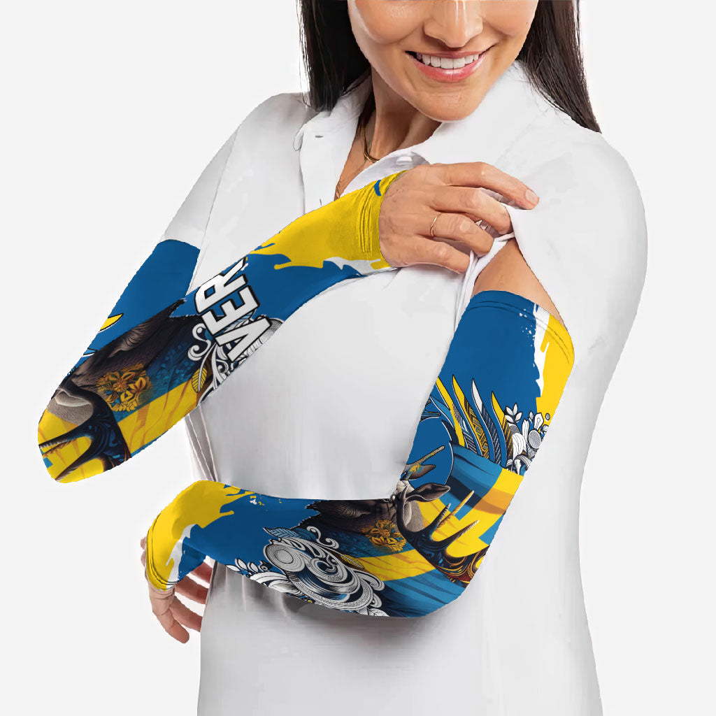 Sweden Flag Day Arm Sleeves Majestic Elk Floral Nordic Heritage