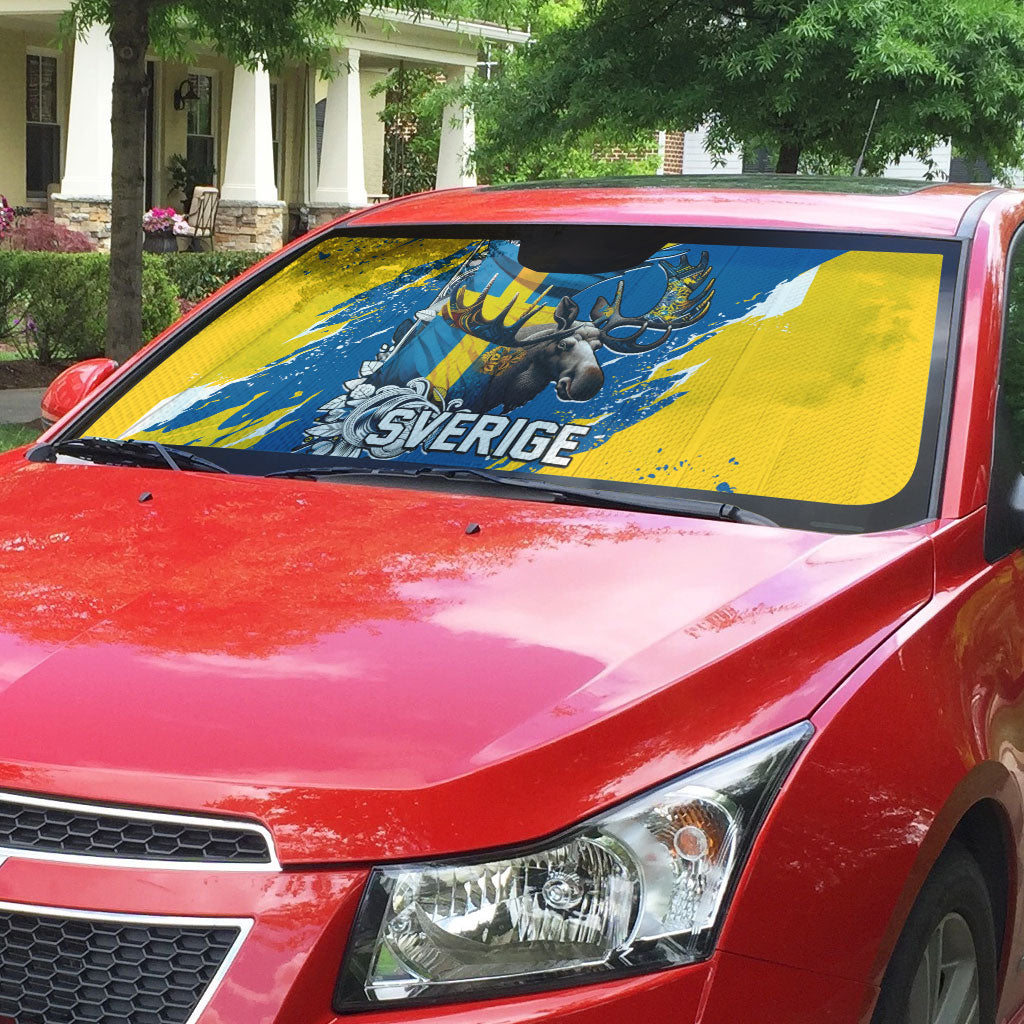 Sweden Flag Day Auto Sun Shade Majestic Elk Floral Nordic Heritage