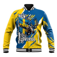 Sweden Flag Day Baseball Jacket Majestic Elk Floral Nordic Heritage