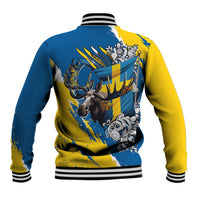 Sweden Flag Day Baseball Jacket Majestic Elk Floral Nordic Heritage