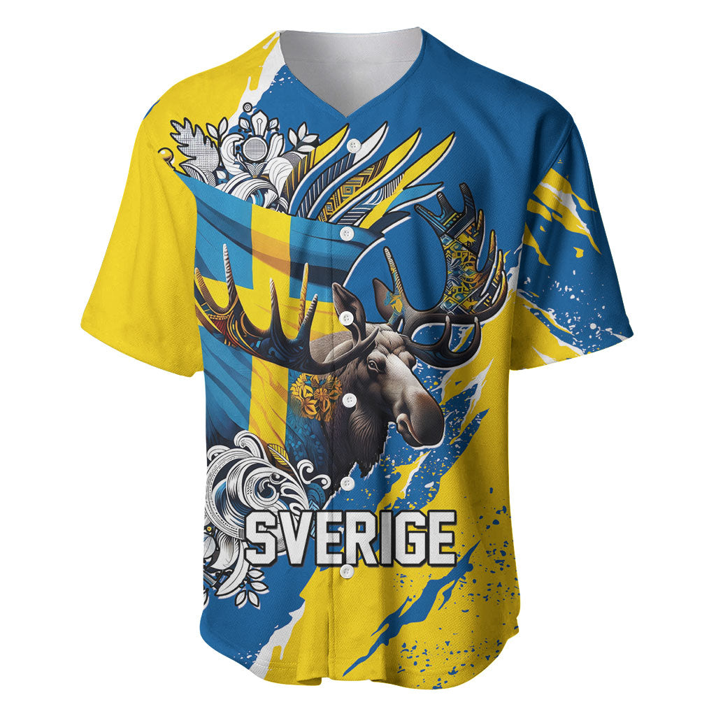 Sweden Flag Day Baseball Jersey Majestic Elk Floral Nordic Heritage