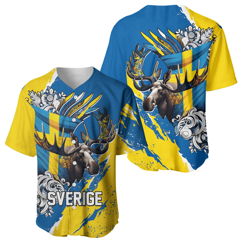 Sweden Flag Day Baseball Jersey Majestic Elk Floral Nordic Heritage