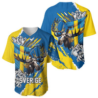 Sweden Flag Day Baseball Jersey Majestic Elk Floral Nordic Heritage