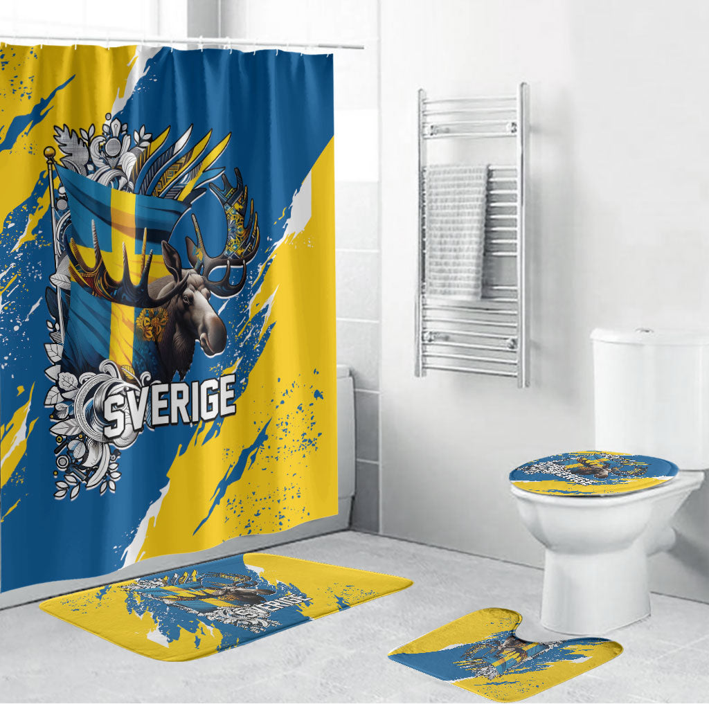 Sweden Flag Day Bathroom Set Majestic Elk Floral Nordic Heritage