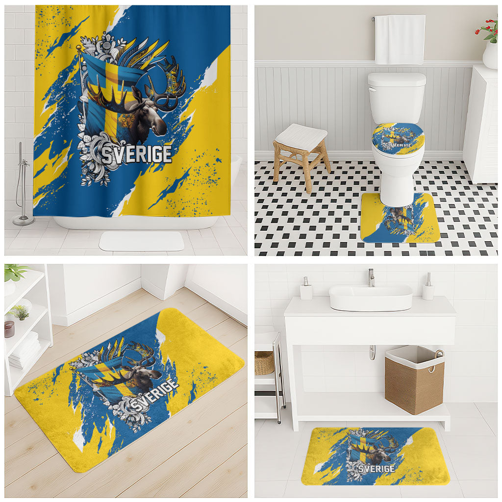 Sweden Flag Day Bathroom Set Majestic Elk Floral Nordic Heritage