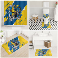 Sweden Flag Day Bathroom Set Majestic Elk Floral Nordic Heritage