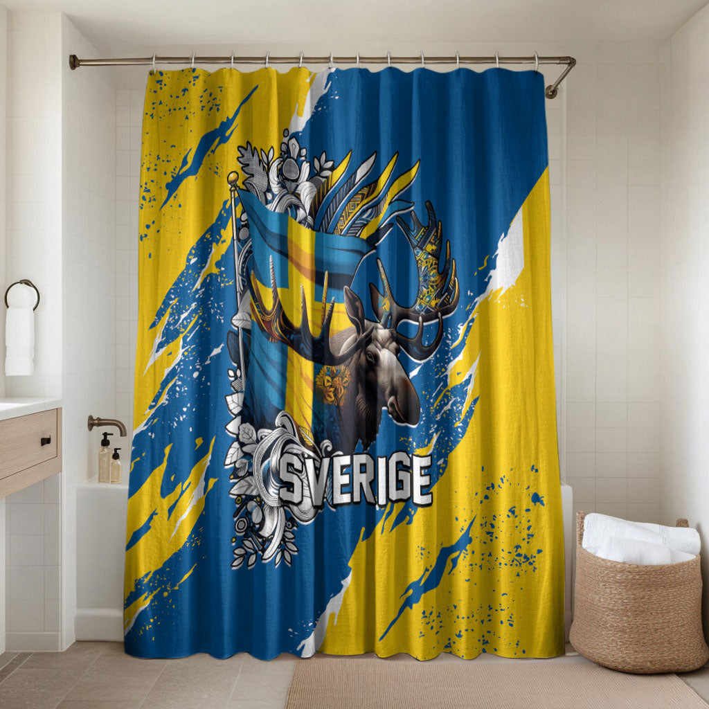 Sweden Flag Day Bathroom Set Majestic Elk Floral Nordic Heritage
