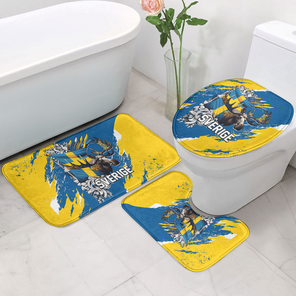 Sweden Flag Day Bathroom Set Majestic Elk Floral Nordic Heritage