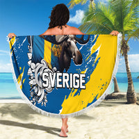 Sweden Flag Day Beach Blanket Majestic Elk Floral Nordic Heritage