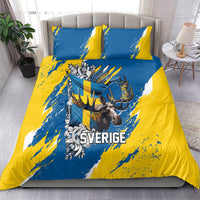 Sweden Flag Day Bedding Set Majestic Elk Floral Nordic Heritage