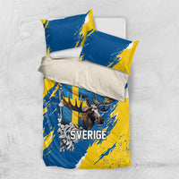 Sweden Flag Day Bedding Set Majestic Elk Floral Nordic Heritage