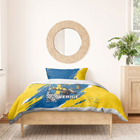 Sweden Flag Day Bedding Set Majestic Elk Floral Nordic Heritage