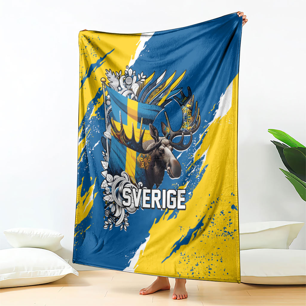 Sweden Flag Day Blanket Majestic Elk Floral Nordic Heritage