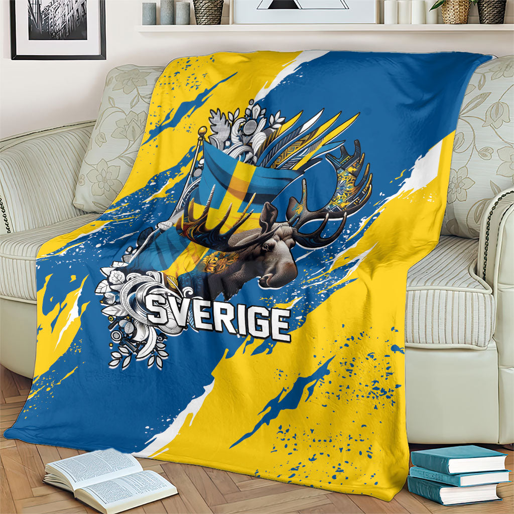 Sweden Flag Day Blanket Majestic Elk Floral Nordic Heritage