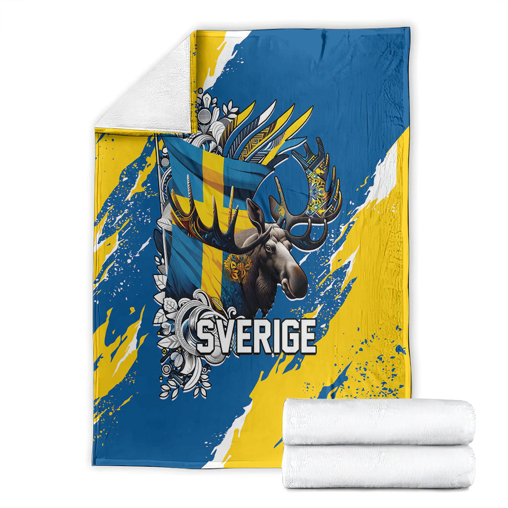 Sweden Flag Day Blanket Majestic Elk Floral Nordic Heritage