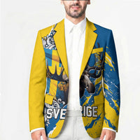 Sweden Flag Day Blazer Majestic Elk Floral Nordic Heritage