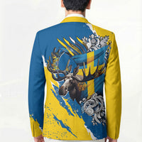 Sweden Flag Day Blazer Majestic Elk Floral Nordic Heritage