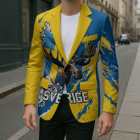 Sweden Flag Day Blazer Majestic Elk Floral Nordic Heritage