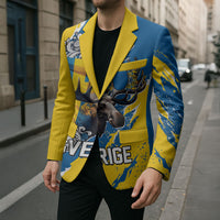 Sweden Flag Day Blazer Majestic Elk Floral Nordic Heritage