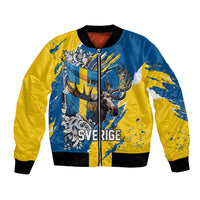 Sweden Flag Day Bomber Jacket Majestic Elk Floral Nordic Heritage