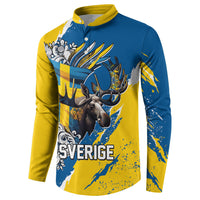 Sweden Flag Day Button Sweatshirt Majestic Elk Floral Nordic Heritage