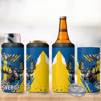 Sweden Flag Day 4 in 1 Can Cooler Tumbler Majestic Elk Floral Nordic Heritage