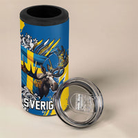 Sweden Flag Day 4 in 1 Can Cooler Tumbler Majestic Elk Floral Nordic Heritage