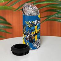 Sweden Flag Day 4 in 1 Can Cooler Tumbler Majestic Elk Floral Nordic Heritage