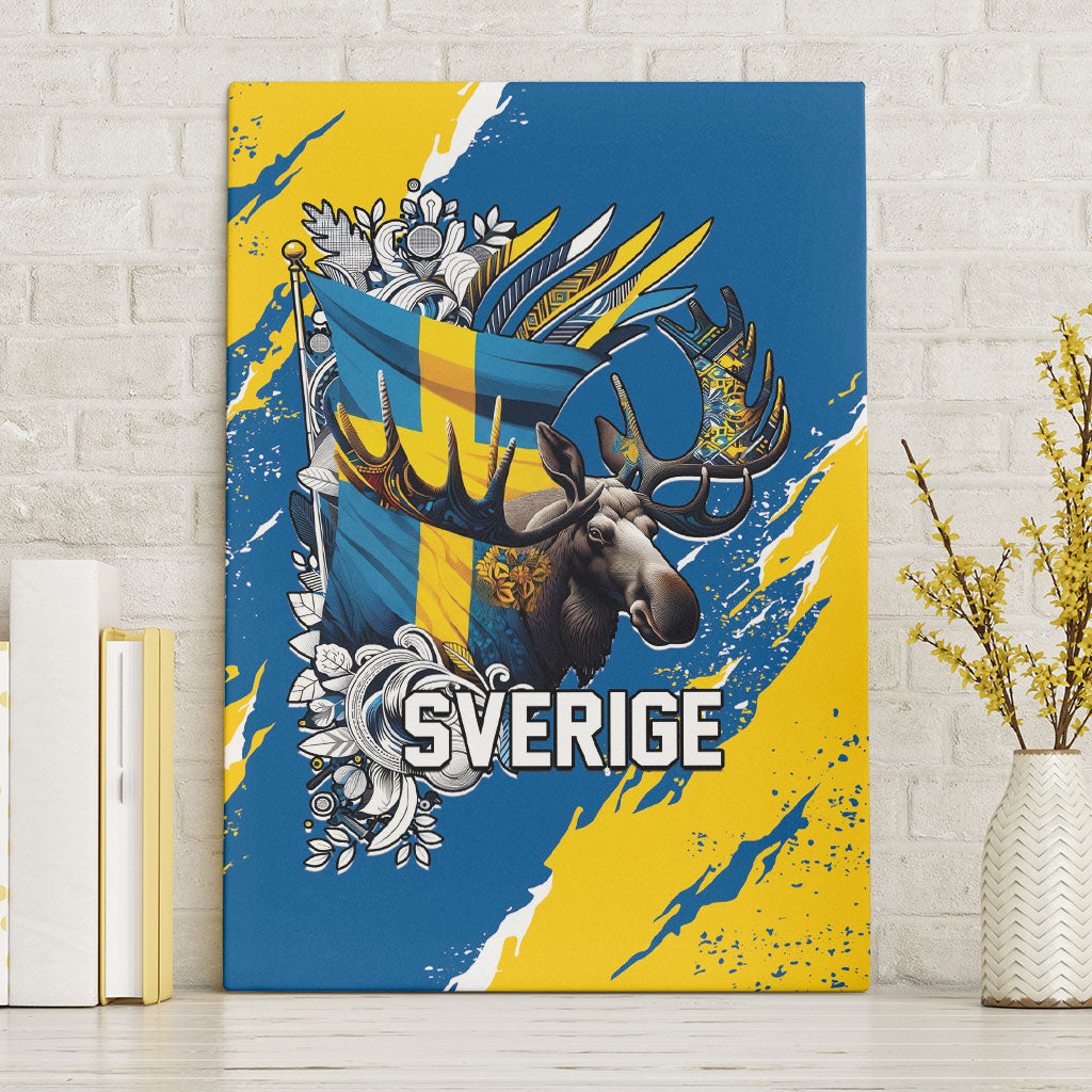Sweden Flag Day Canvas Wall Art Majestic Elk Floral Nordic Heritage