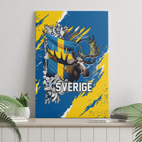 Sweden Flag Day Canvas Wall Art Majestic Elk Floral Nordic Heritage