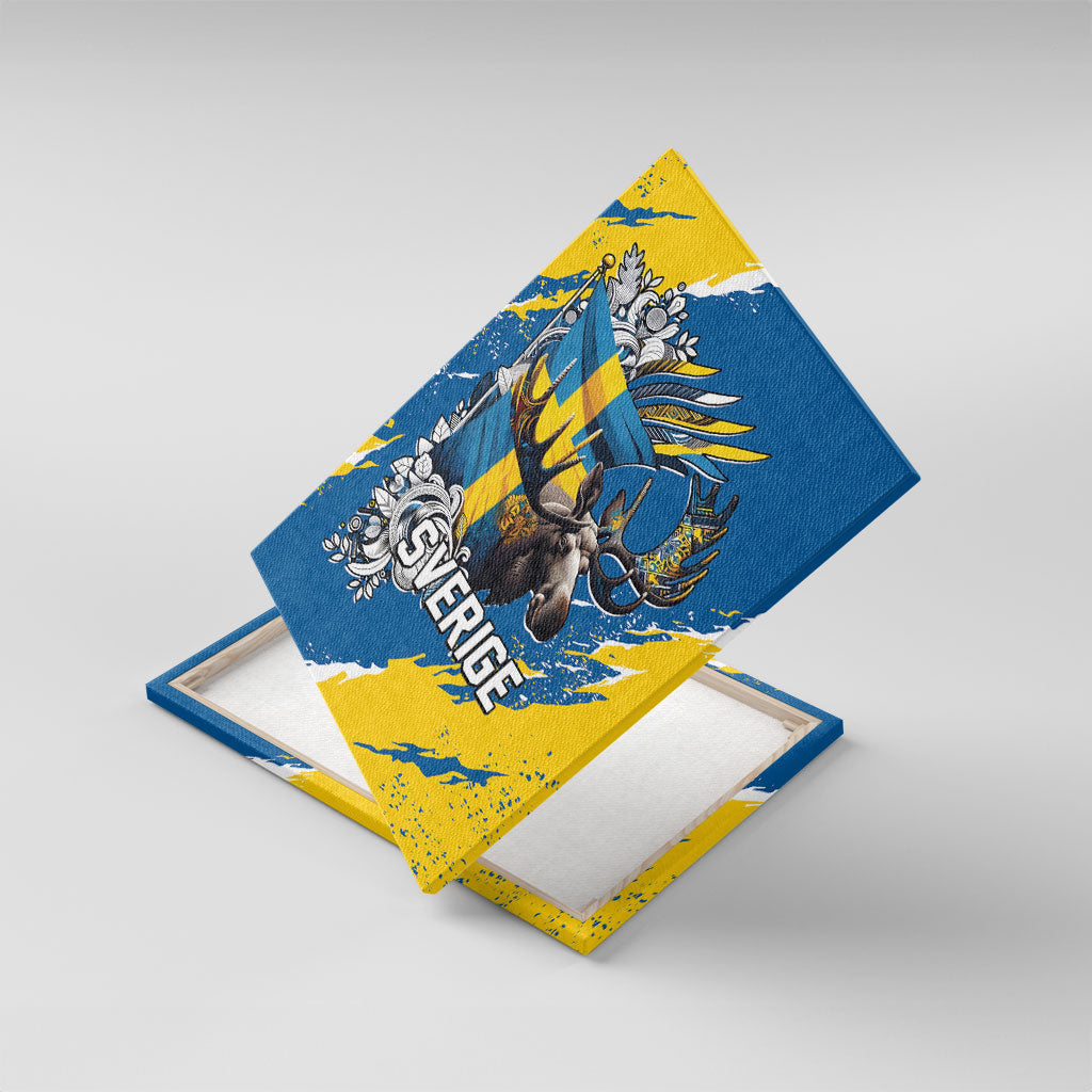 Sweden Flag Day Canvas Wall Art Majestic Elk Floral Nordic Heritage