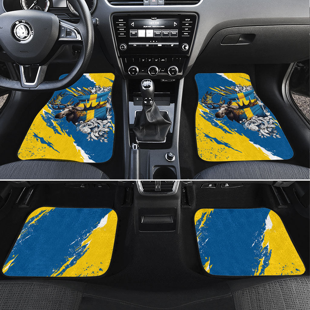 Sweden Flag Day Car Mats Majestic Elk Floral Nordic Heritage