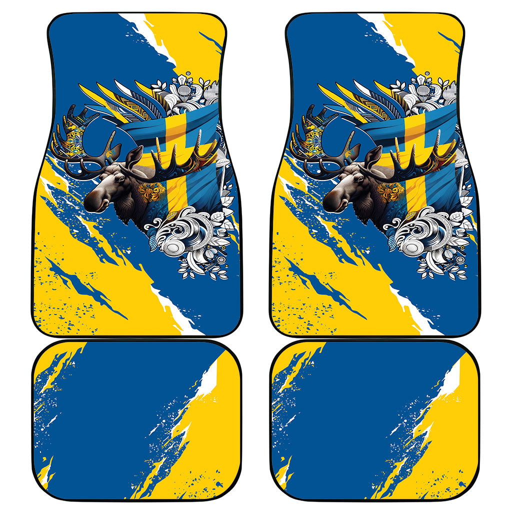 Sweden Flag Day Car Mats Majestic Elk Floral Nordic Heritage