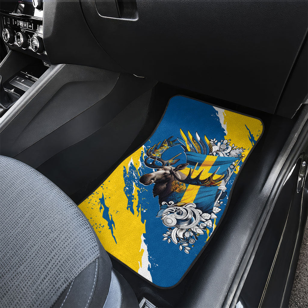 Sweden Flag Day Car Mats Majestic Elk Floral Nordic Heritage