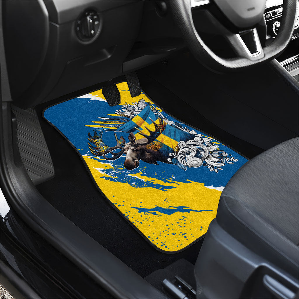 Sweden Flag Day Car Mats Majestic Elk Floral Nordic Heritage