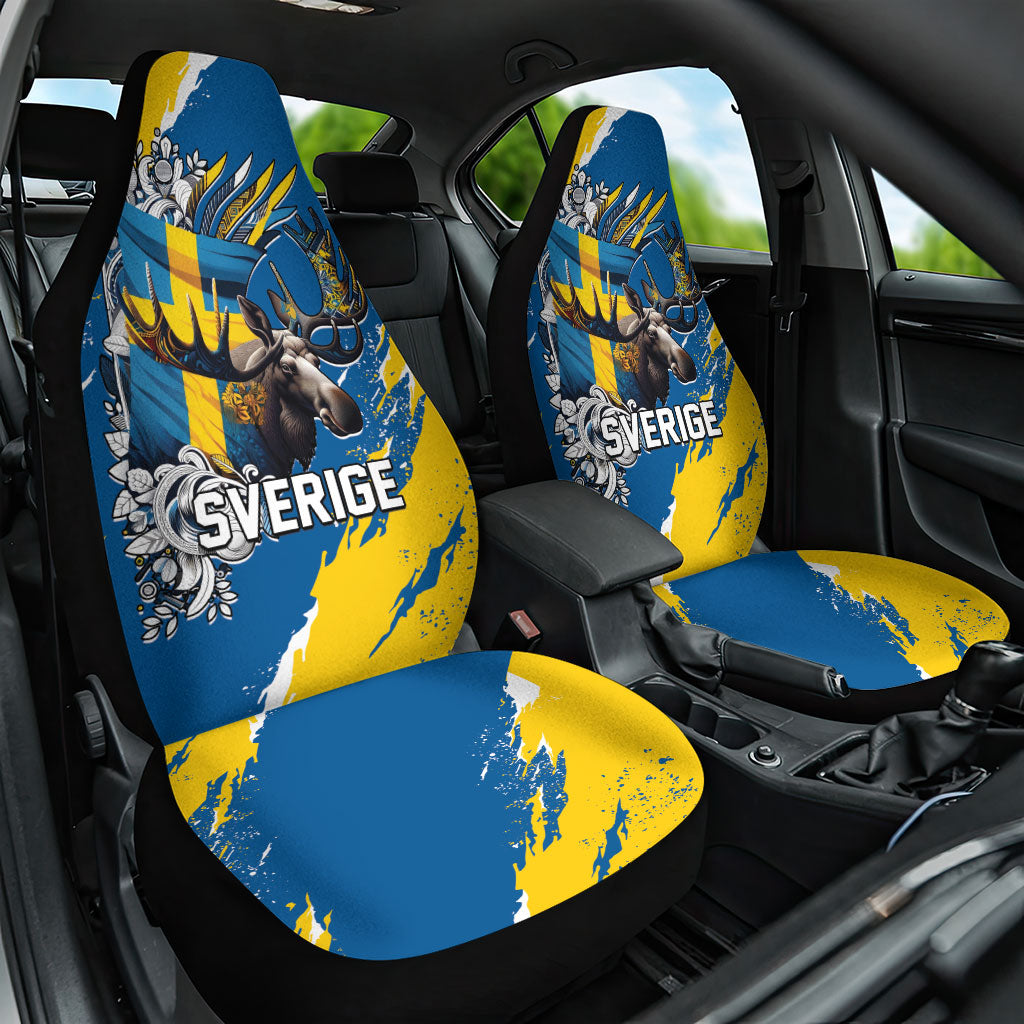 Sweden Flag Day Car Seat Cover Majestic Elk Floral Nordic Heritage