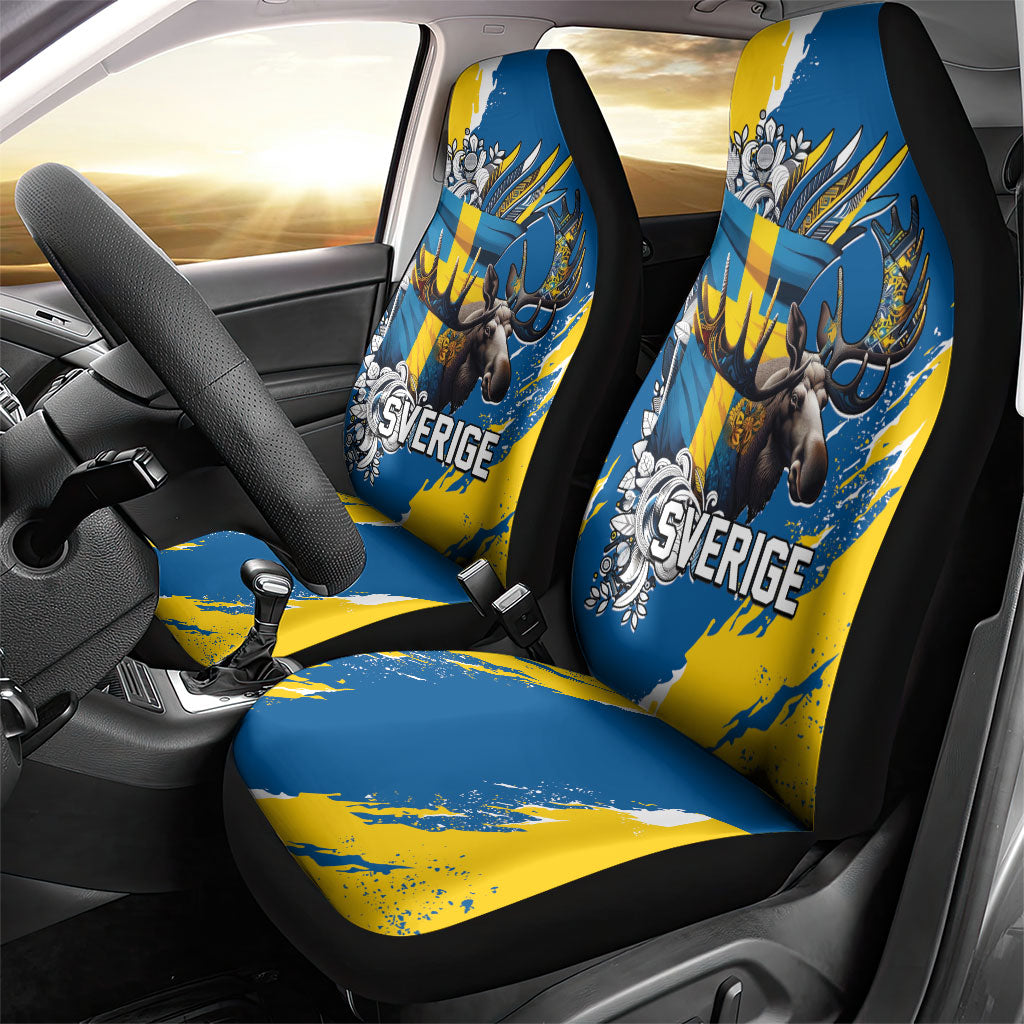 Sweden Flag Day Car Seat Cover Majestic Elk Floral Nordic Heritage