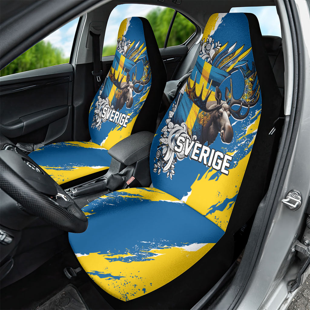 Sweden Flag Day Car Seat Cover Majestic Elk Floral Nordic Heritage