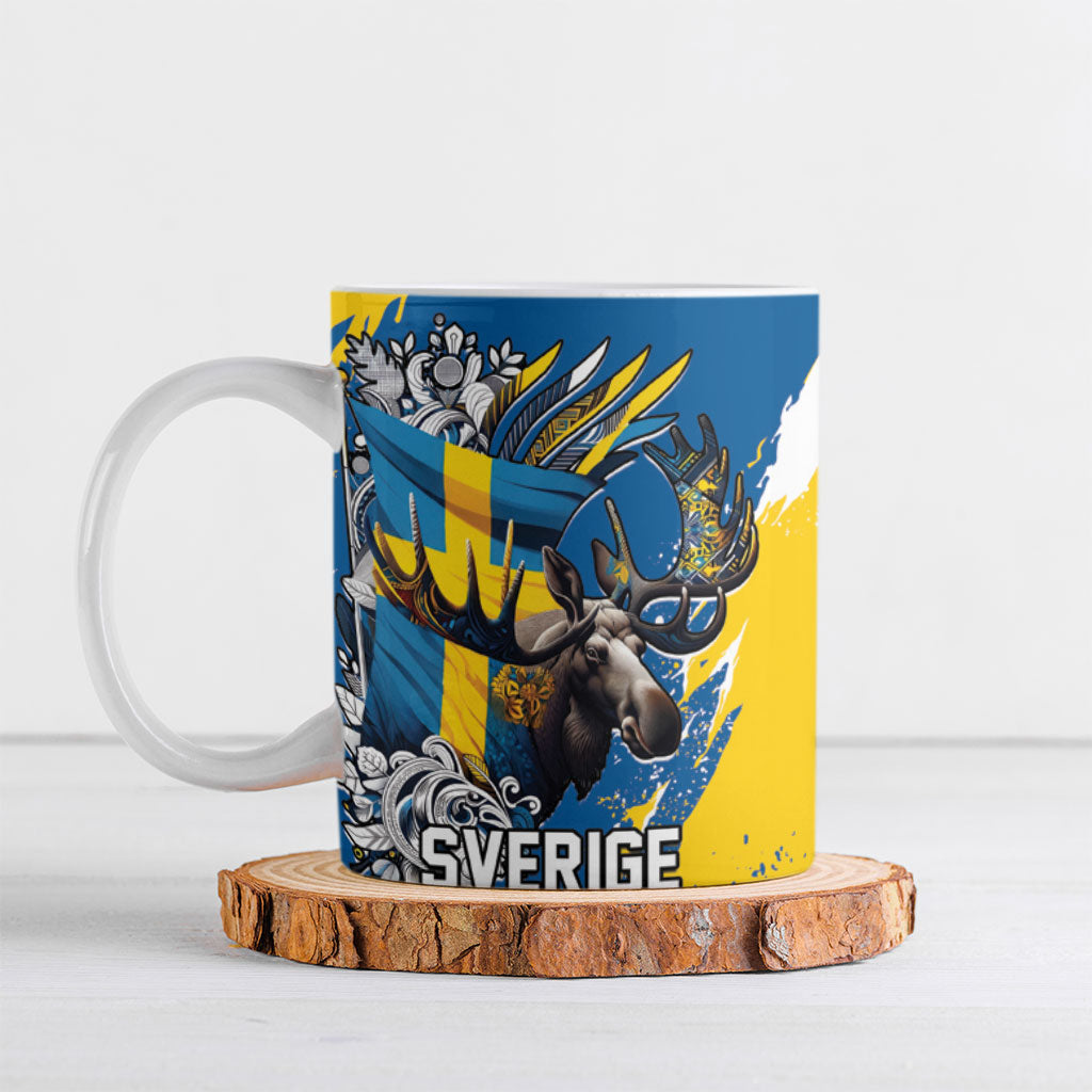 Sweden Flag Day Ceramic Mug Majestic Elk Floral Nordic Heritage